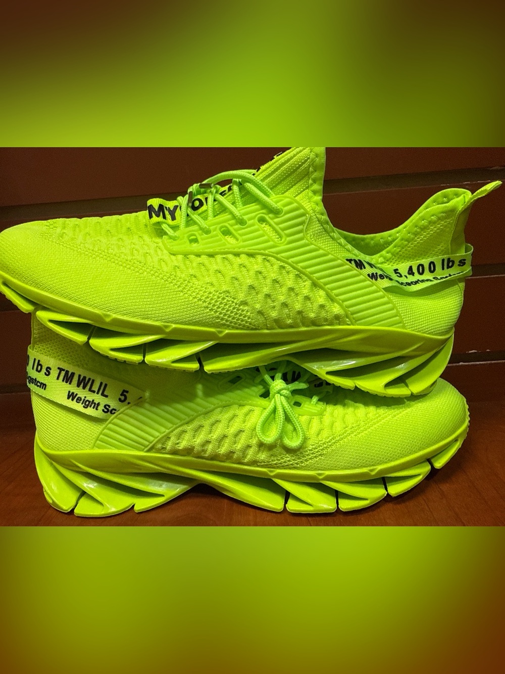 Neon Green Knit Chunky Athletic Sneakers Size 45 - Picture 4 of 8